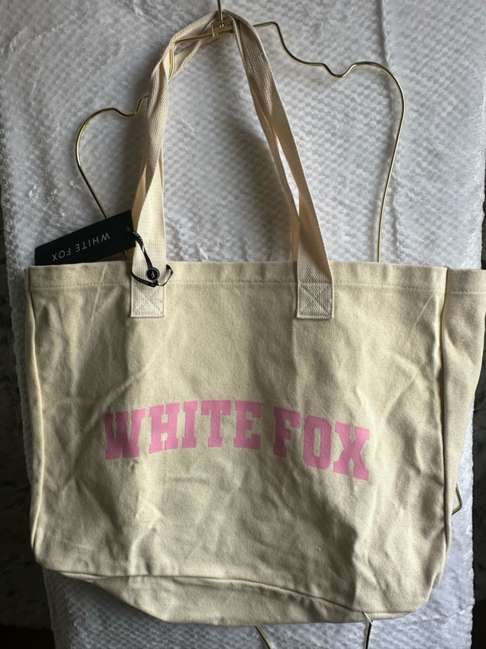White fox Cream Canvas Tote Bag with Pink Logo nwt.